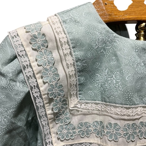 Gunne Sax Vintage Sage Green Floral Lace Dress with Drop Waist Cottagecore - Picture 2 of 13